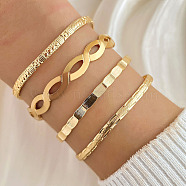 4Pcs 4 Styles Alloy Bangles, Stackable Bangle Set for Women, Golden, Diameter: 67~71mm(WG70F83-04)