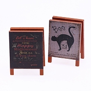 Dollhouse Miniature Wooden Sign with Vintage Chalkboard Decoration, for Tea, Coffee, and Food Scene, Cat Shape, 38x26x52mm(PW-WG72554-03)