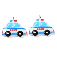 Resin Pendants, with Platinum Iron Peg Bail, Car with Police, Blue, 28x31.5x4.5mm, Hole: 2mm(RESI-O009-11)