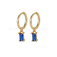 Real 18K Gold Plated 925 Sterling Silver Dangle Hoop Earrings for Women, Rectangle, Blue, 19.8mm(SY2365-13)