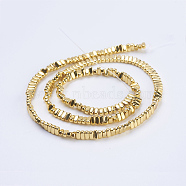 Electroplate Non-magnetic Synthetic Hematite Beads Strands, Rectangle, Golden Plated, 4x2x2mm, Hole: 1mm, about 207pcs/strand, 15.5 inch(39.5cm)(G-J382-2x4x2mm-B03)