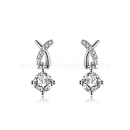 Rhodium Plated 925 Sterling Silver Micro Pave Cubic Zirconia Ear Studs, Dangle Earrings for Women, Letter X, with S925 Stamp, Real Platinum Plated, 14mm(EJEW-P231-08P)