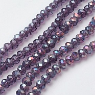 Electroplate Glass Beads Strands, Full Rainbow Plated, Faceted, Rondelle, Purple, 4~4.5x3mm, Hole: 0.5mm, about 130~135pcs/strand, 15.5~16 inch(39~40cm)(X-EGLA-F124-FR-B08)