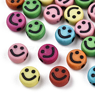 Opaque Craft Acrylic Beads, Flat Round with Smiling Face, Mixed Color, 7x3.5mm, Hole: 1.5mm, about 3637pcs/500g(MACR-S369-003B-02)