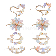 CRASPIRE 8Pcs 4 Style Flower Plastic & Alloy Rhinestone Hair Pin, Ponytail Holder Statement, with ABS Plastic Imitation Pearl, Hair Accessories for Women Girls, Mixed Color, 45~55x19~37x6~8mm, 2pcs/style(PHAR-CP0001-07)