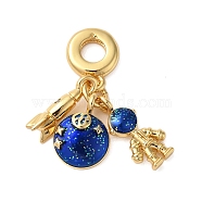 Rack Plating Brass Blue Enamel European Dangle Charms, Rocket & Planet & Spaceman Large Hole Pendants, Cadmium Free & Lead Free, Long-Lasting Plated, Real 18K Gold Plated, 28mm, Hole: 5mm(X-KK-P279-31G)