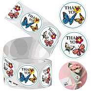 2 Patterns Round Dot Thank You Paper Insect Self-Adhesive Sticker Rolls, for DIY Albums Diary, Laptop Decoration Cartoon Scrapbooking, Butterfly, 25mm, 500pcs/roll(STIC-PW0013-020B)