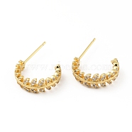 Clear Cubic Zirconia Leaf Wrap Stud Earrings, Rack Plating Brass Half Hoop Earrings for Women, Cadmium Free & Lead Free, Real 18K Gold Plated, 15x14x4mm, Pin: 0.7mm(EJEW-C035-03G)