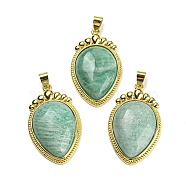 Natural Amazonite Pendants, Carrot Charms with Rack Plating Golden Tone Brass Findings, Lead Free & Cadmium Free, 36.5x22.5x7~7.5mm, Hole: 4x6.5mm(G-F760-02B-06G)