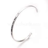 304 Stainless Steel Cuff Bangles, Stainless Steel Color, 2-1/2 inch(6.4cm)~2-3/4 inch(7cm)(X-BJEW-Q685-08)