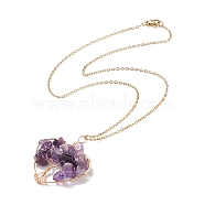 Natural Amethyst Chips Heart with Tree of Life Pendant Necklace, Light Gold Plated 304 Stainless Steel Wire Wrap Jewelry for Women, 17.72 inch(45cm)(NJEW-JN03906-03)
