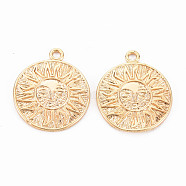 Brass Pendants, Nickel Free, Flat Round with Sun, Real 18K Gold Plated, 17x14.5x1mm, Hole: 1.4mm(X-KK-S356-516-NF)