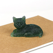 Natural Gemstone Cat Display Decorations, Sequins Resin Figurine Home Decoration, for Home Feng Shui Ornament, 80x50x50mm(WG85528-09)