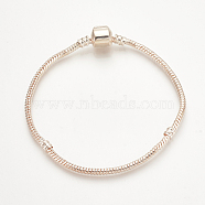 Brass European Style Bracelet Making, with Brass Clasps, Rose Gold, 7-1/2 inch(190mm), 3mm(PPJ-Q001-01E)