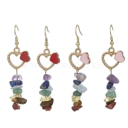 2 Pair 2 Color Natural Mixed Gemstone Chips Dangle Earrings, Alloy Enamel Heart Long Drop Earrings with 304 Stainless Steel Pins for Valentine's Day, Mixed Color, 65x18mm, 1 Pair/color(EJEW-JE05344)