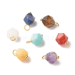 Chakra Theme Natural Genmstone Charms, with Golden Tone Brass Loops, Faceted Round, 13.5x7.5mm, Hole: 2.5mm(X-PALLOY-JF01241)