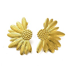 Sunflower 304 Stainless Steel Stud Earrings for Women, Left and Right, Real 18K Gold Plated, 43x30mm(EJEW-A117-02B-G)