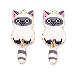 Alloy Enamel Pendants, Golden, Cat Charm, White, 39x15.5x2mm, Hole: 2mm(FIND-Q102-12B)