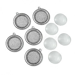 DIY Blank Tibetan Style Alloy Pendants Making Kit, Antique Silver, Flat Round, Tray: 25mm, 40x35x2mm, Hole: 3mm(DIY-FS0005-80C)