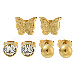 Ion Plating(IP) 304 Stainless Steel Stud Earrings, Golden, Mixed Shapes, 6~8.2x6~9.8mm, 3 pairs(EJEW-G400-38G)