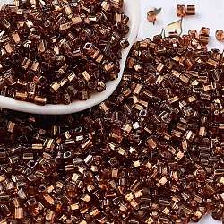 Glass Seed Beads, Silver Lined, Square, Saddle Brown, 3~3.5x2.5~3x2.5~3mm, Hole: 1mm, about 10714pcs/pound(SEED-M011-01B-07)