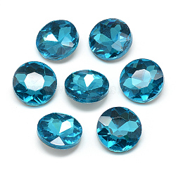 Pointed Back Glass Rhinestone Cabochons, Back Plated, Faceted, Flat Round, Deep Sky Blue, 8x3.5mm(RGLA-T029-8mm-13)