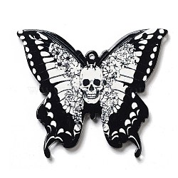 Halloween Theme Opaque Acrylic Pendants, Skeleton Butterfly, White, 40x47.5x2.5mm, Hole: 1.5mm(SACR-Z005-05B)