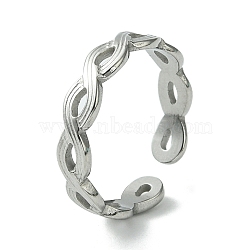 Non-Tarnish 304 Stainless Steel Open Cuff Ring, Hollow Infinity, Stainless Steel Color, US Size 7 1/4(17.5mm)(RJEW-L110-042P)