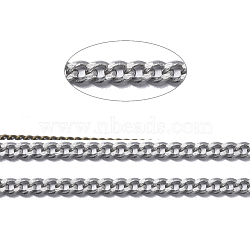 Brass Twisted Chains, Curb Chains, Diamond Cut, Unwelded, Faceted, with Spool, Oval, Lead Free & Cadmium Free, Platinum, 3x2x0.6mm, about 301.83 Feet(92m)/roll(CHC-S103-P)