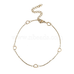 304 Stainless Steel Heart Link Chains Anklets, Real 14K Gold Plated, 8-1/2 inch(21.5cm)(AJEW-A057-09A-G)