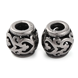 304 Stainless Steel European Beads, Large Hole Beads, Rondelle with Heart, Antique Silver, 9.5x9.5mm, Hole: 4mm(STAS-H226-02AS-01)