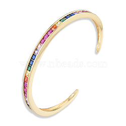 Colorful Cubic Zirconia Open Cuff Bangle, Brass Jewelry for Women, Nickel Free, Golden, Inner Diameter: 2-3/8 inch(6cm)(BJEW-N014-009)