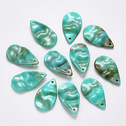 Acrylic Pendants, Imitation Gemstone Style, Waved Teardrop, Turquoise, 30.5x17x4mm, Hole: 1.8mm, about 397pcs/390g(OACR-R075-11I)