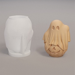 Halloween Ghost with Pumpkin DIY Silicone Display Statue Molds, Portrait Sculpture Resin Casting Molds, Clay Craft Mold Tools, White, 60x70x63mm(SIMO-P007-A03)