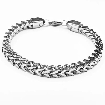 6mm Stainless Steel Bracelet with Woven Four-sided Grinding Chain - Hip-hop Style, Stainless Steel Color, size 1