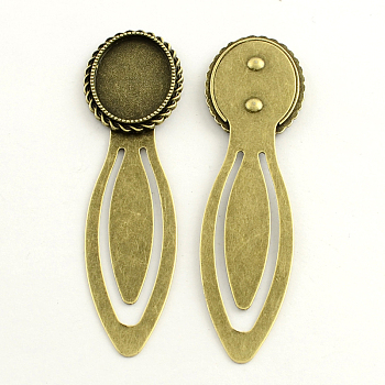18x25mm Tray Bookmark Cabochon Settings, Iron with Alloy Oval Tray, Lead Free, Nickel Free & Cadmium Free, Antique Bronze, 85x23x3mm