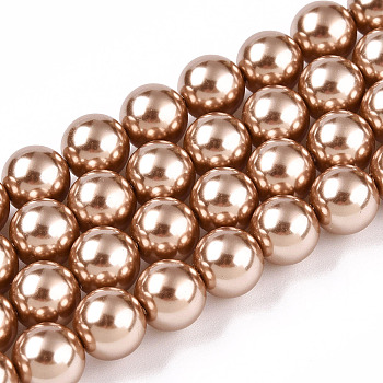 Glass Pearl Beads Strands, Round, BurlyWood, 8mm, Hole: 0.6mm, about 51pcs/strand, 15.98''(40.6cm)