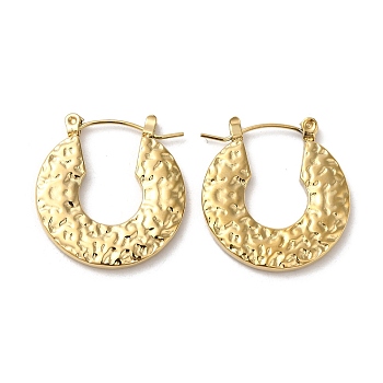 Rack Plating 304 Stainless Steel Hoop Earrings for Women, Textured Donut, Real 18K Gold Plated, 24.5x23x2.5mm