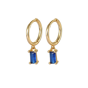 Real 18K Gold Plated 925 Sterling Silver Dangle Hoop Earrings for Women, Rectangle, Blue, 19.8mm
