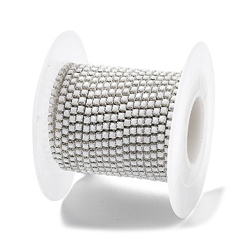 Iron Rhinestone Glass Cup Chain, with Spool, White Alabaster, 2x2~2.5x2mm, about 16.40 Feet(5m)/Roll