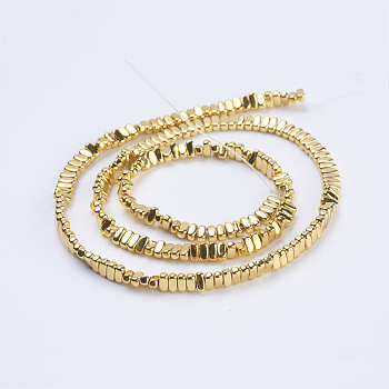 Electroplate Non-magnetic Synthetic Hematite Beads Strands, Rectangle, Golden Plated, 4x2x2mm, Hole: 1mm, about 207pcs/strand, 15.5 inch(39.5cm)