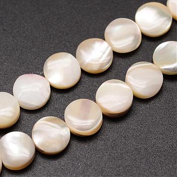 Natural Trochid Shell/Trochus Shell Beads Strands, Flat Round, Blanched Almond, 8x3~3.5mm, Hole: 1mm, about 51pcs/strand, 15.75 inch