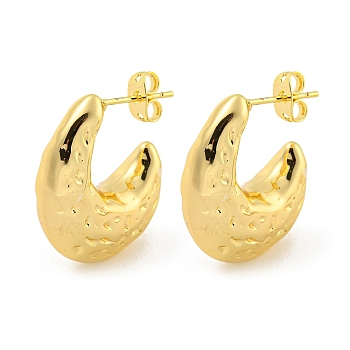 Rack Plating Brass Stud Earrings, Long-Lasting Plated, Lead Free & Cadmium Free, C-shape, Real 18K Gold Plated, 24.5x9mm