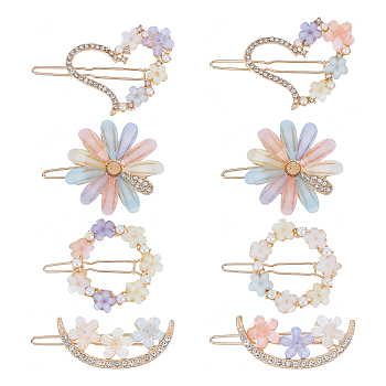 CRASPIRE 8Pcs 4 Style Flower Plastic & Alloy Rhinestone Hair Pin, Ponytail Holder Statement, with ABS Plastic Imitation Pearl, Hair Accessories for Women Girls, Mixed Color, 45~55x19~37x6~8mm, 2pcs/style