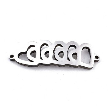 304 Stainless Steel Link Connectors, Laser Cut, Heart, Stainless Steel Color, 9.5x30x1.5mm, Hole: 1mm