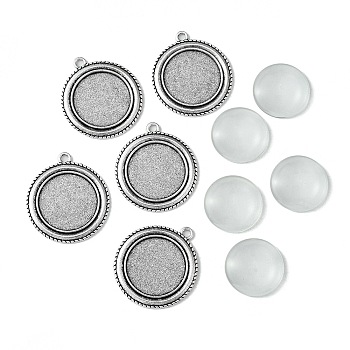 DIY Blank Tibetan Style Alloy Pendants Making Kit, Antique Silver, Flat Round, Tray: 25mm, 40x35x2mm, Hole: 3mm