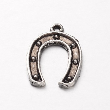 Tibetan Style Alloy Horseshoe Pendants, Cadmium Free & Lead Free, Antique Silver, 15.5x11.5x1mm, Hole: 1mm, about 2320pcs/1000g