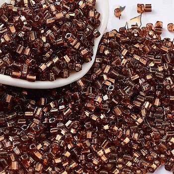 Glass Seed Beads, Silver Lined, Square, Saddle Brown, 3~3.5x2.5~3x2.5~3mm, Hole: 1mm, about 10714pcs/pound