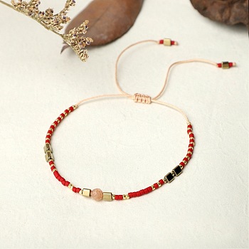 Bohemian Style Handmade Braided Friendship Bracelet with Semi-Precious Beads for Women, Mixed Color, 0.1cm