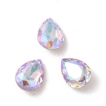 Glass Rhinestone Cabochons, Flat Back & Back Plated, Faceted, Teardrop, Vitrail Light, 14x10x5.5mm